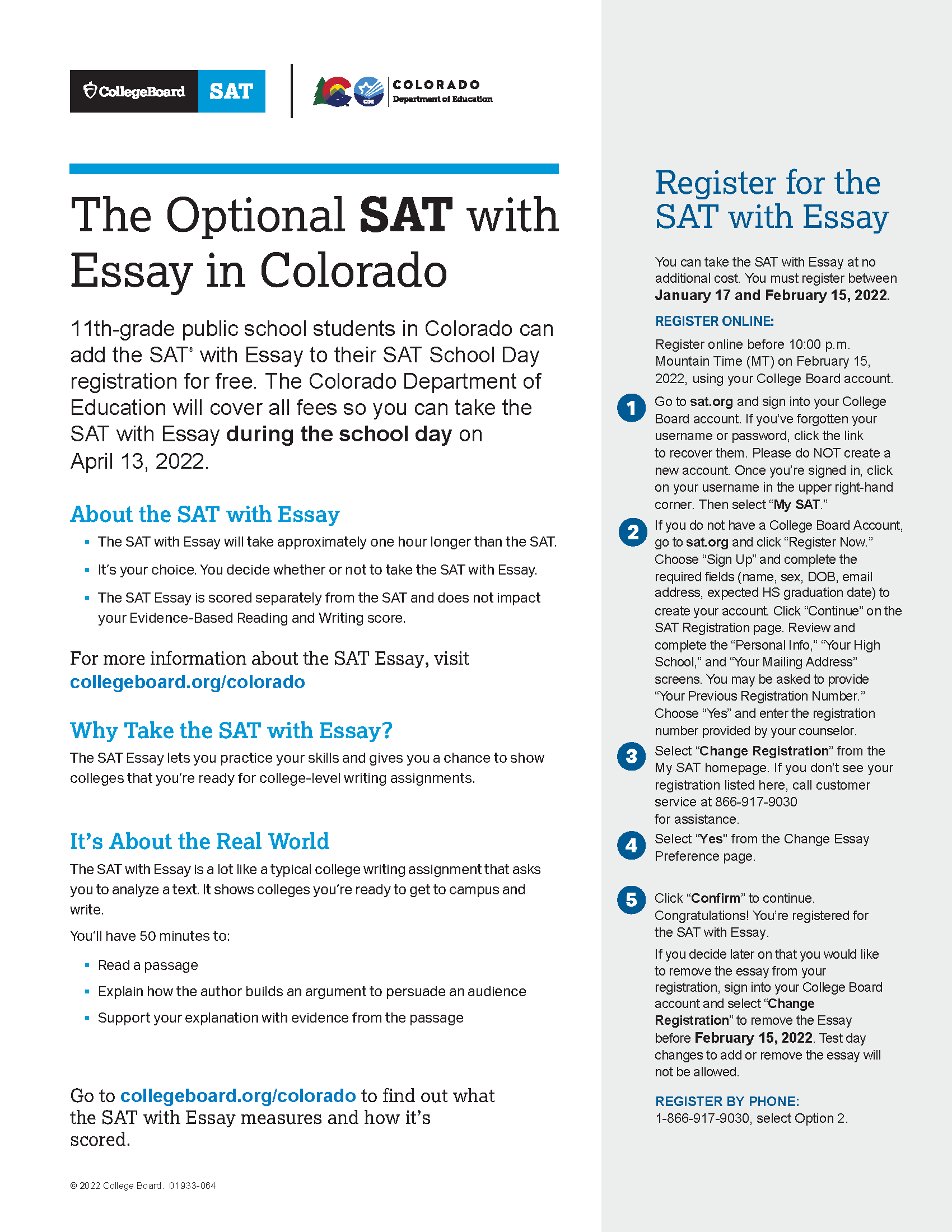 register for sat with essay
