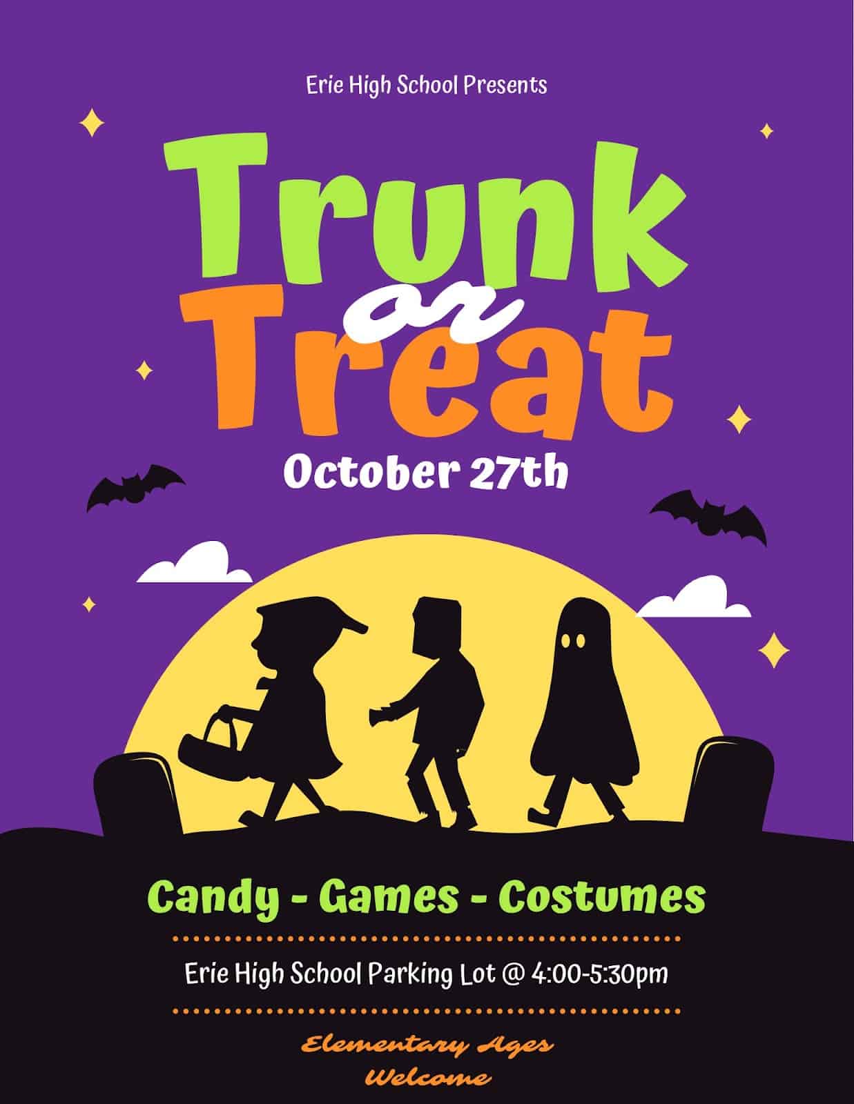 Trunk or treat, October 27th, 2022! – Erie High School