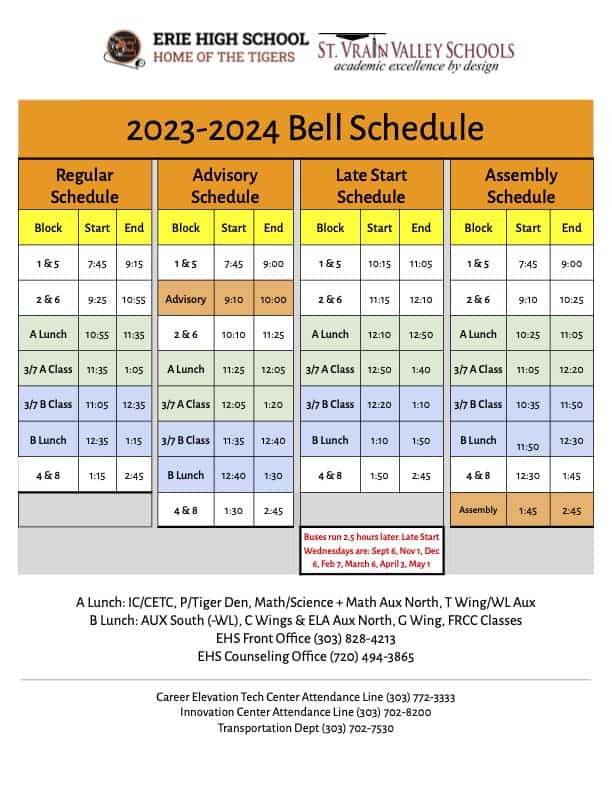 Photo of the bell schedule for this coming year 2023-2024