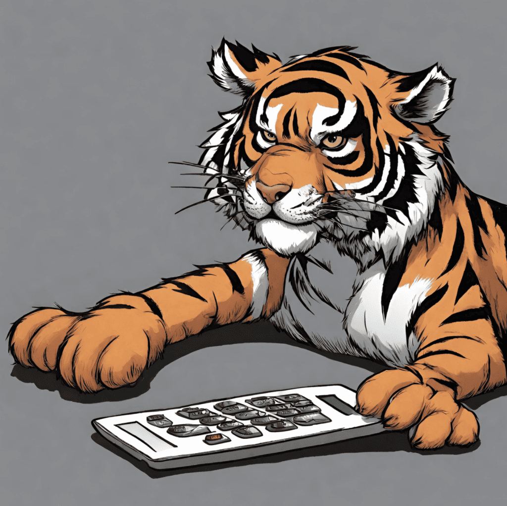 Un tigre usando una calculadora 
